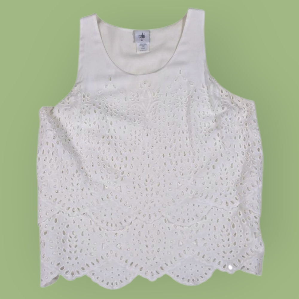 Cabi Frolic Top‎ Blouse White Layered Eyelet Lace Cottage Women's Size Medium